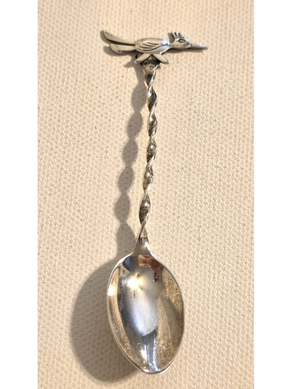 Vintage Bell Trading Post Sterling Silver Roadrunner Souvenir Spoon Twisted Hand